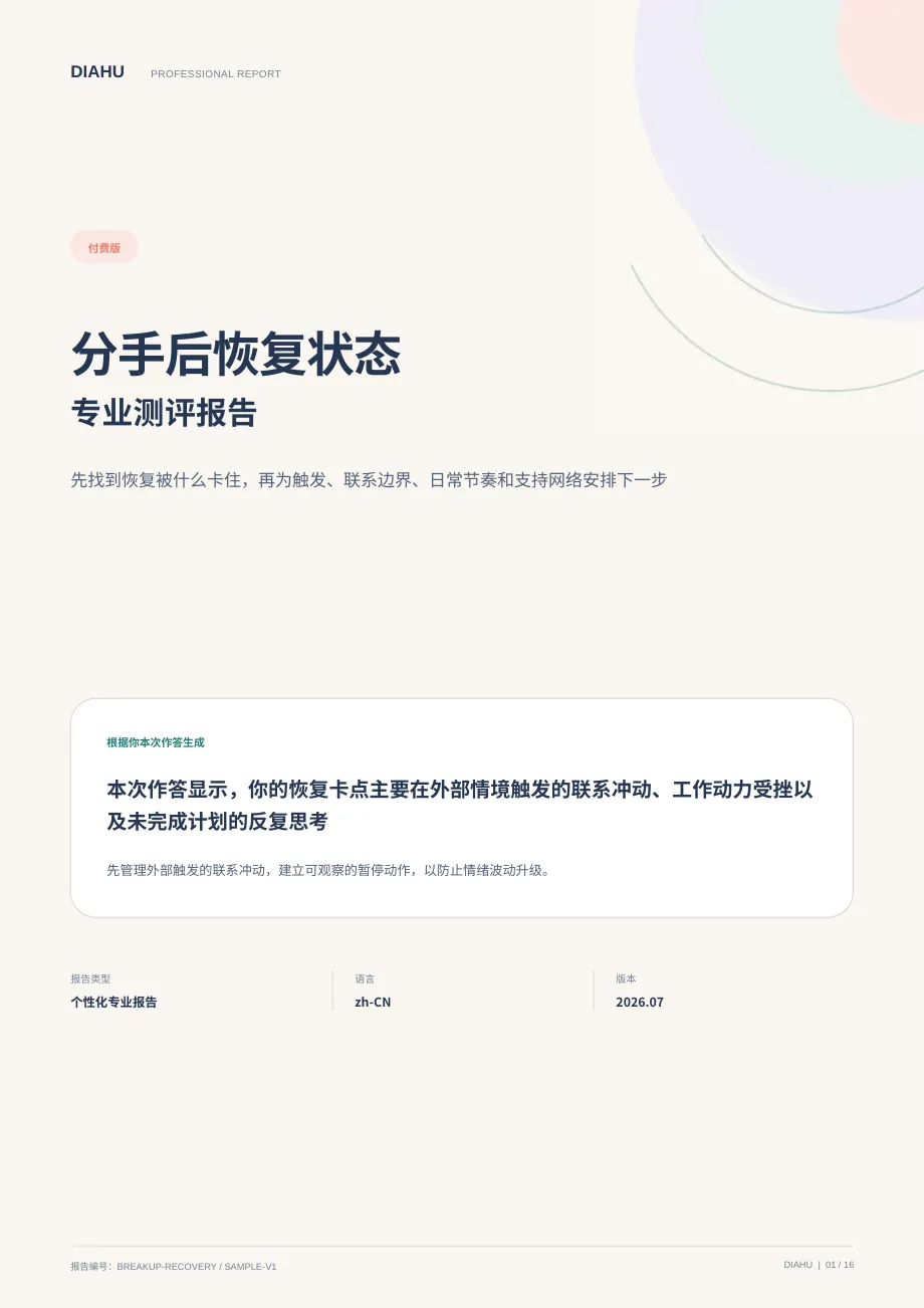 分手后恢复状态专业测评报告第 1 页:封面与核心答案