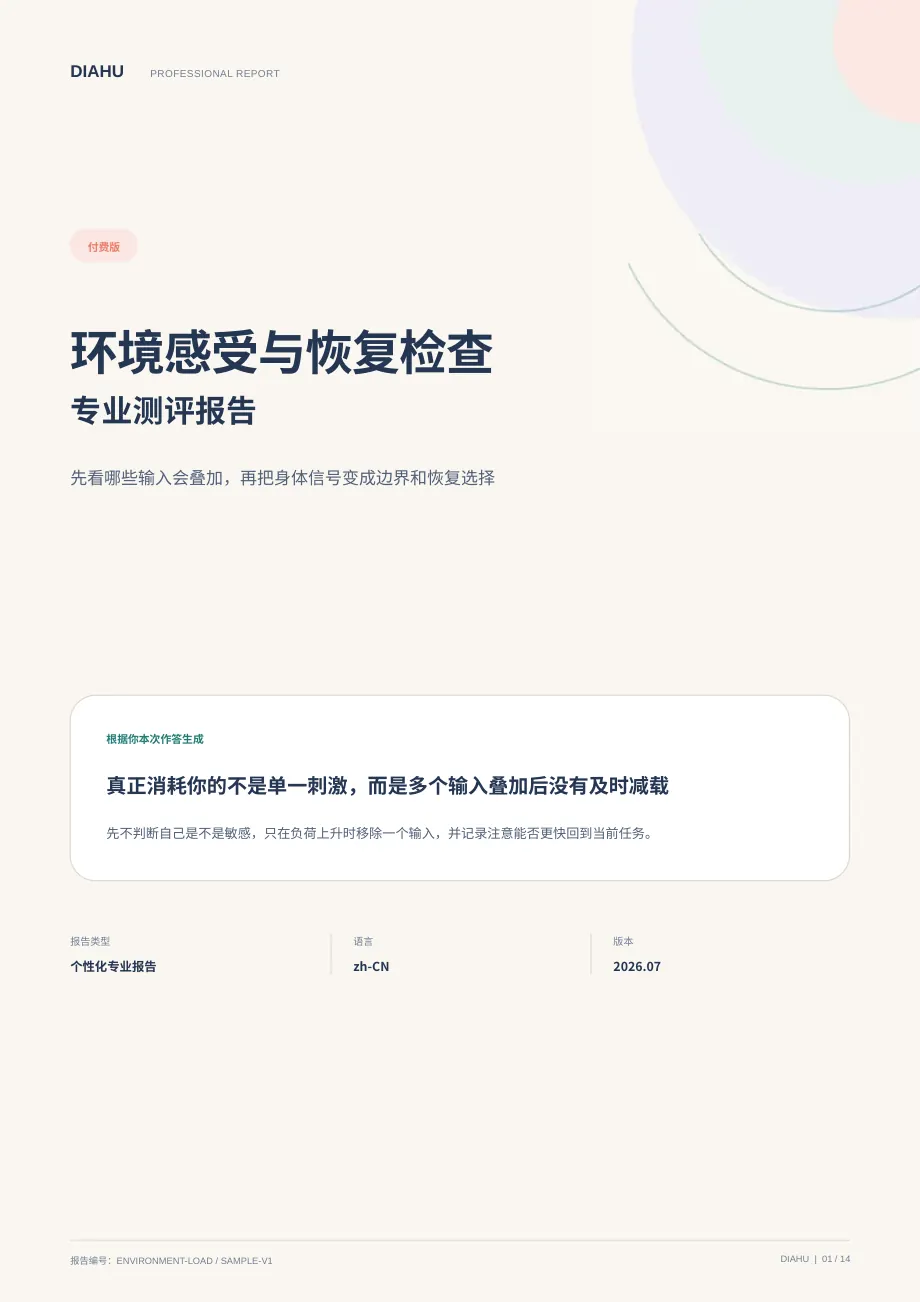 环境感受与恢复专业测评报告第 1 页:封面与核心答案